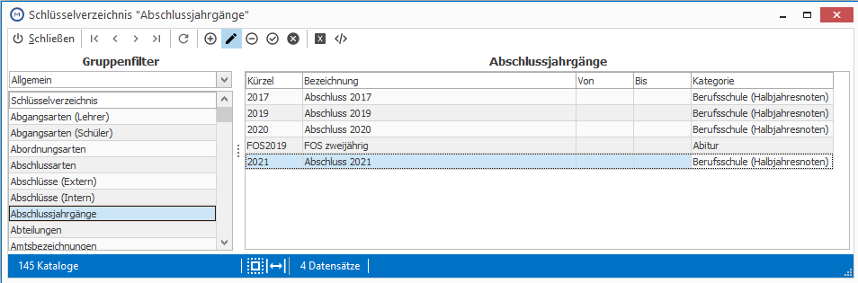 Verzeichnis Abschlussjahrgänge