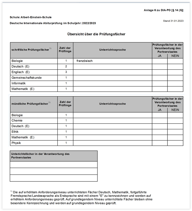 DAS-Übersicht über Prüfungsfächer Abitur (Anlage 6).rpt DAS-Übersicht über Prüfungsfächer Abitur (Anlage 6).rpt