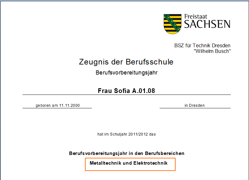 Zeugnisvorlage A.01.09 Deckblatt