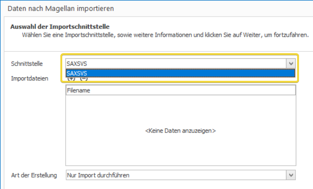 Wählen Sie die Schnittstelle aus!