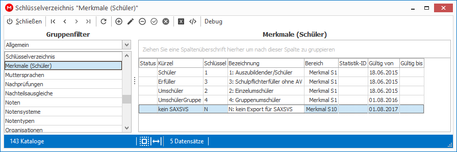 Magellan 9 > Extras > Schlüsselverzeichnisse > Merkmale (Schüler)
