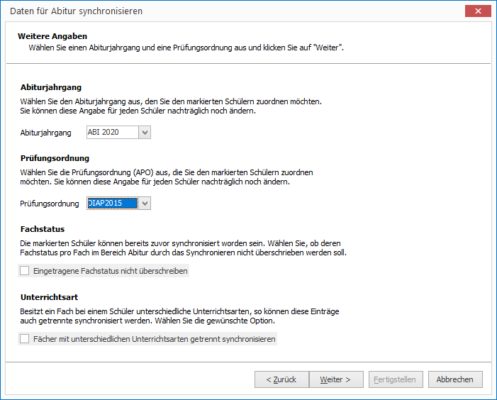 Optionen beim Synchronisieren setzen