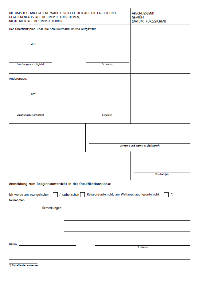 2. Seite des Crystal Reports Berichts für den Übersichtsplan über die Schullaufbahn ab 2010 – 12jähriger Bildungsgang (VO-GO)