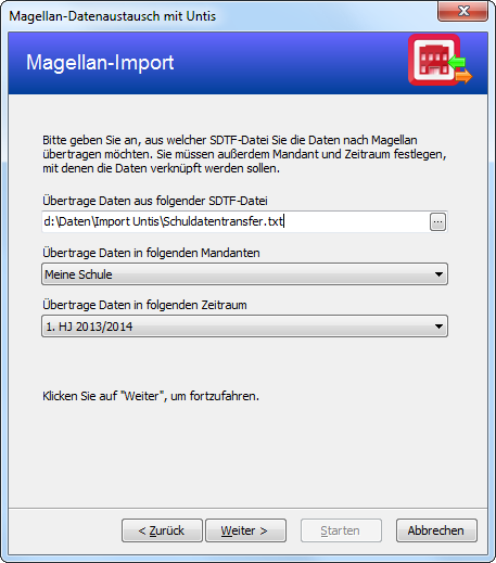 Hier wählen Sie die aus Untis exportierte Schuldatentransferdatei aus.