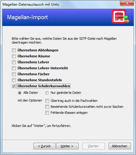  Datenimport nach Magellan mit der Standardoption „alle Daten“ ohne weitere Zusatzoptionen