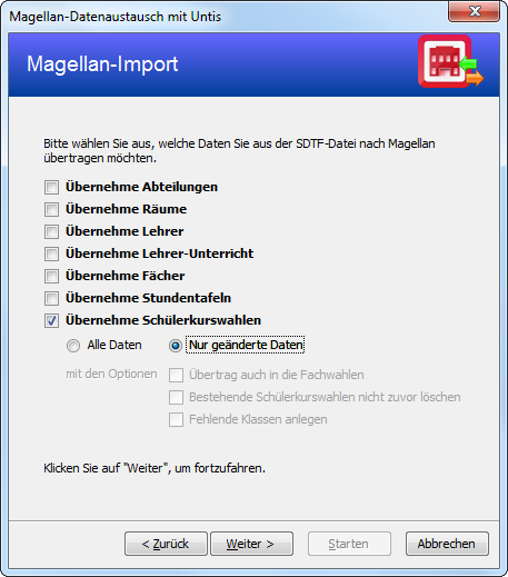 Datenimport nach Magellan mit der Option „Nur geänderte Daten“.