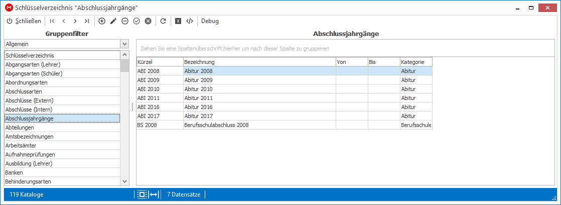 Hier definieren Sie die Abschlussjahrgänge.