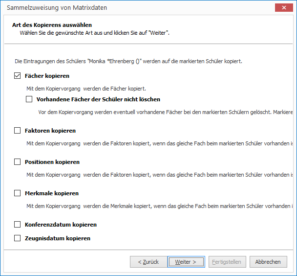 Dialogfenster zur Sammelzuweisung von Matrixdaten