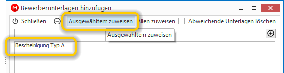 einem Bewerber eine Unterlage zuweisen