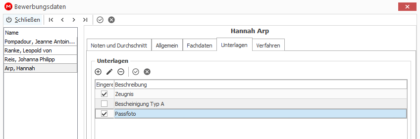 Liste der Bewerberunterlagen