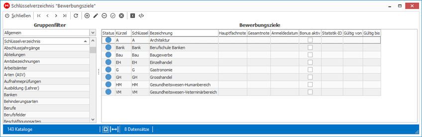 Legen Sie hier für jedes Bewerbungsziel die Prioritäten von Hauptfachnote, Gesamtnote und Anmelddatum fest.