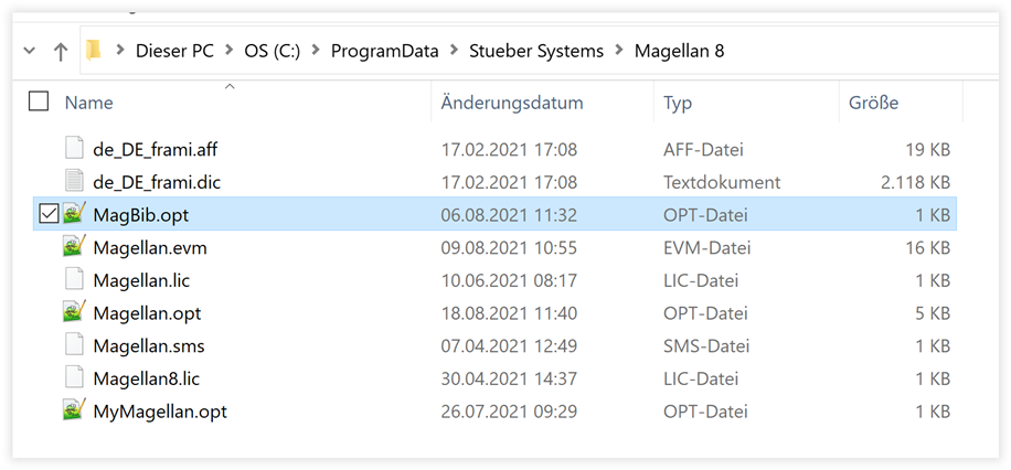 Standardspeicherort der MagBib.opt