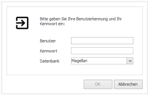 Das Dialogfenster Magellan-Anmeldung erscheint vor jedem Programmstart