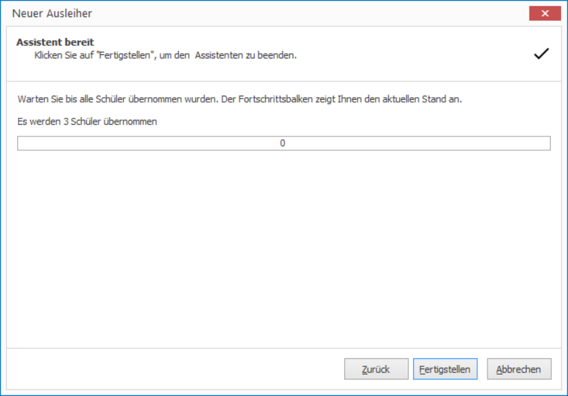 Übernahme der Ausleiher fertigstellen