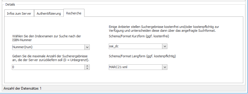 Registerkarte "Recherche"