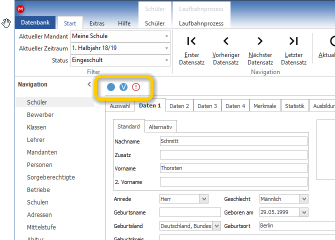 Symbole auf den Schülerregisterkarten