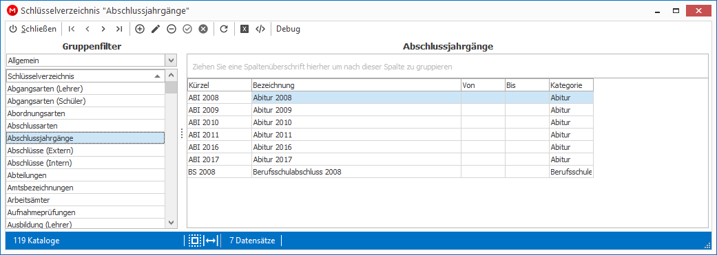 Hier definieren Sie den Abiturjahrgang mit der Kategorie „Abitur“