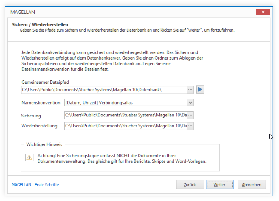 Einstellungen für Backup und Restore Ihrer Datenbank