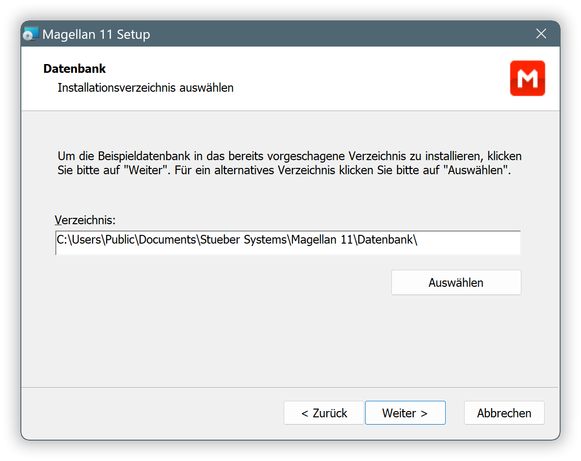 Speicherort für die Datenbank
