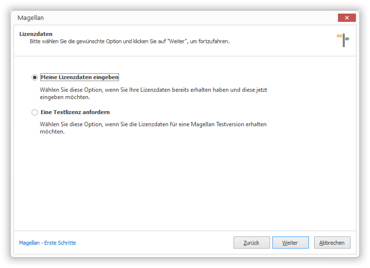 Wahl zwischen Vollversion und Testlizenz
