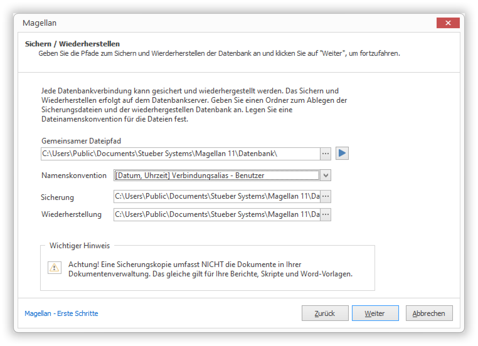 Einstellungen für Backup und Restore Ihrer Datenbank