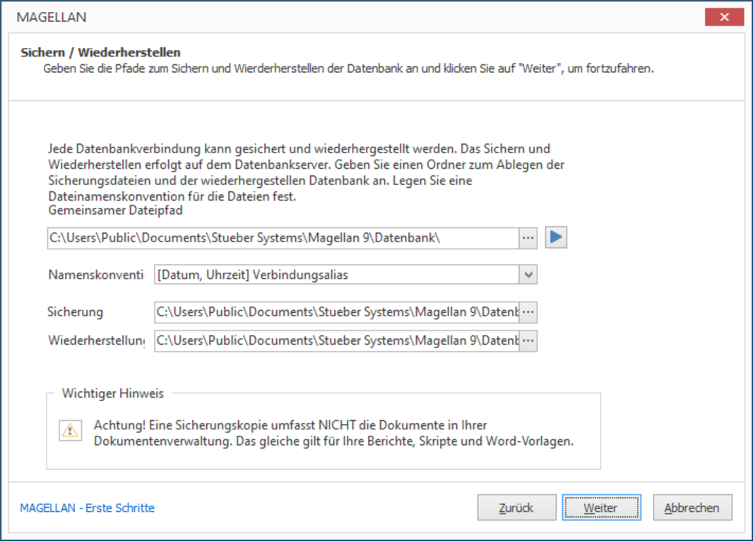 Einstellungen für Backup und Restore Ihrer Datenbank