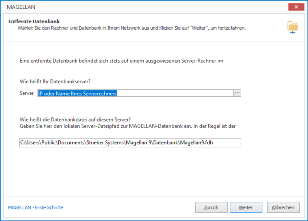  Daten für entfernte Datenbank