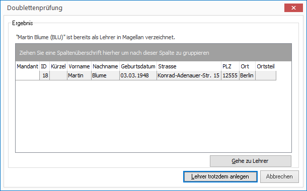 Prüfung auf Doubletten