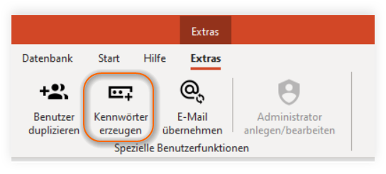 `Extras > Kennwörter erzeugen`
