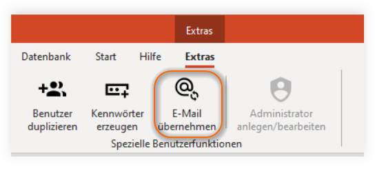 `Extras > E-Mail übernehmen`