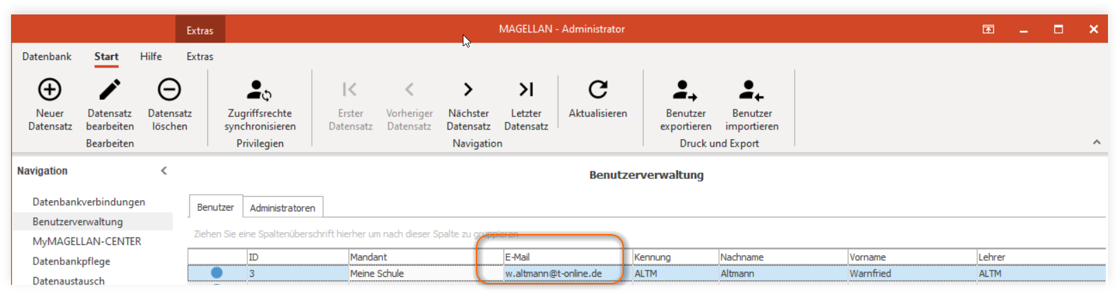 Spalte E-Mail in der Liste der Benutzer