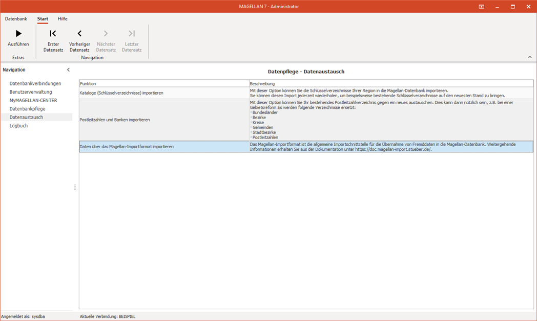 Das Fenster `Datenaustausch`