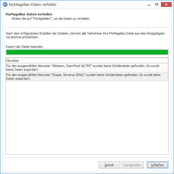 Beispiel für Ergebnismeldungen
