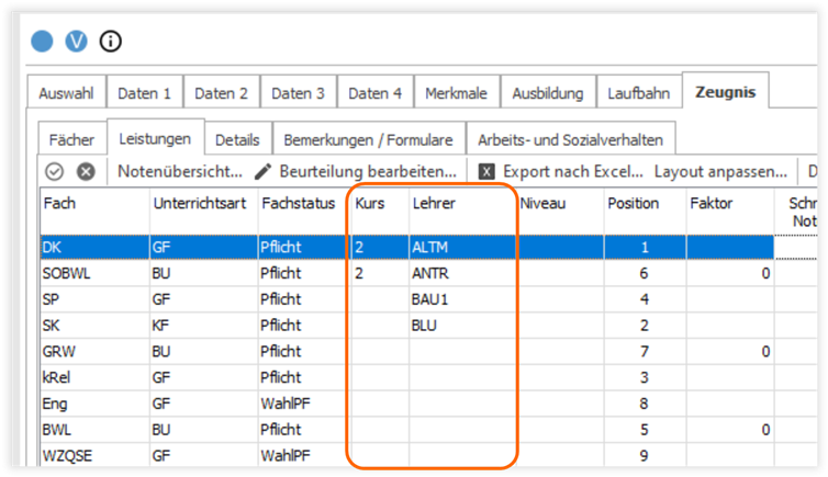 Kurs und Lehrer Kurs und Lehrer
