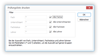 Prüfungslistenfilter