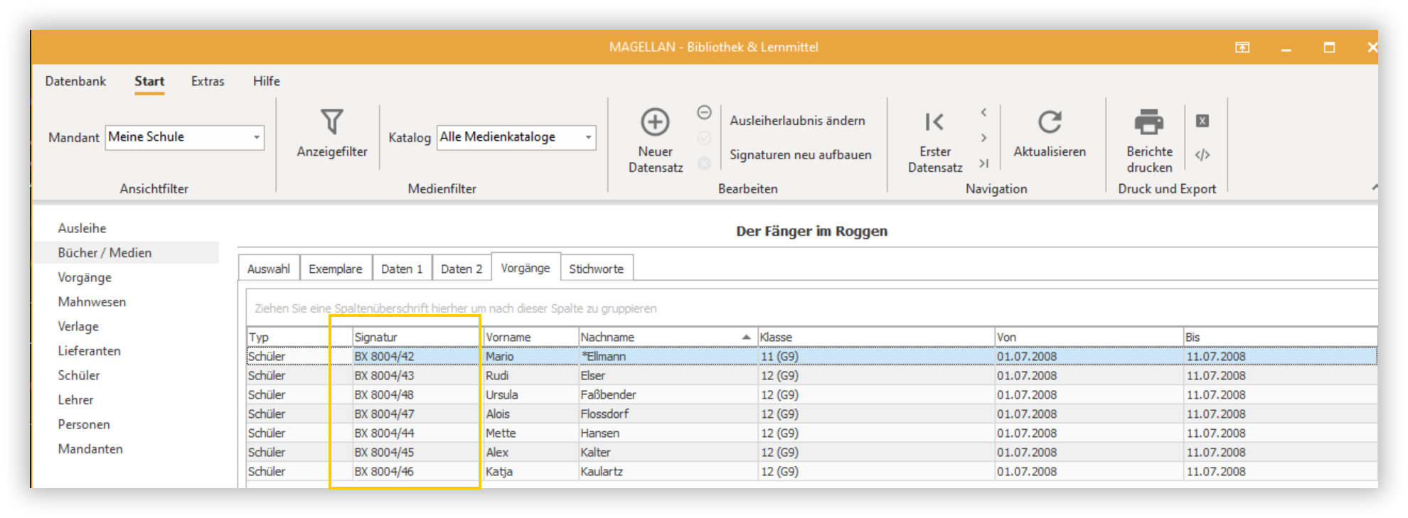 Signatur wird unter Bücher/Medien > Vorgänge gezeigt