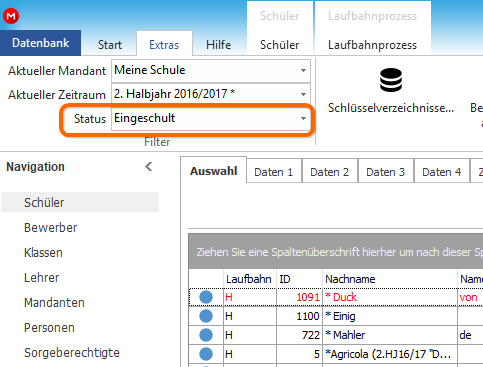 Auswahl `Eingeschult` 