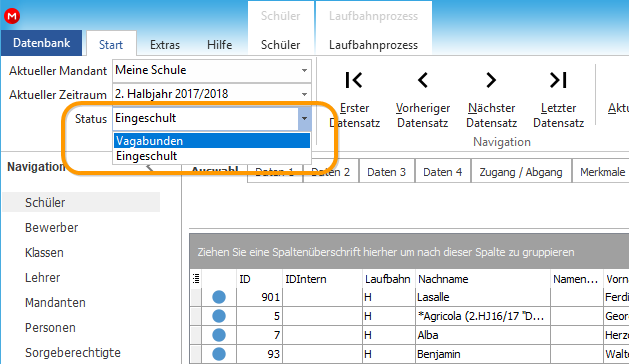 Zeigen Sie über den Auswahlfilter die `Vagabunden` an! 