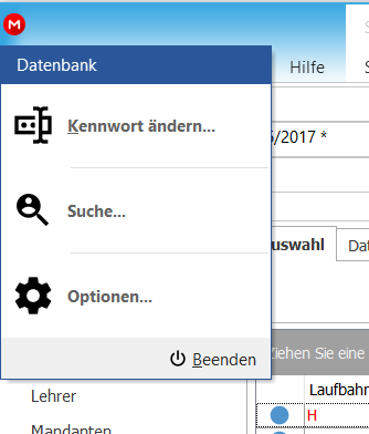 Gruppe `Datenbank` mit dem Aufruf der `Optionen`