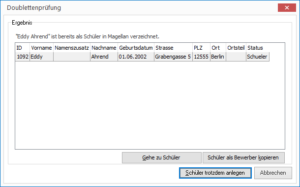Fenster der Doublettenprüfung