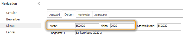 Alpha vorbelegen bei den Klassen