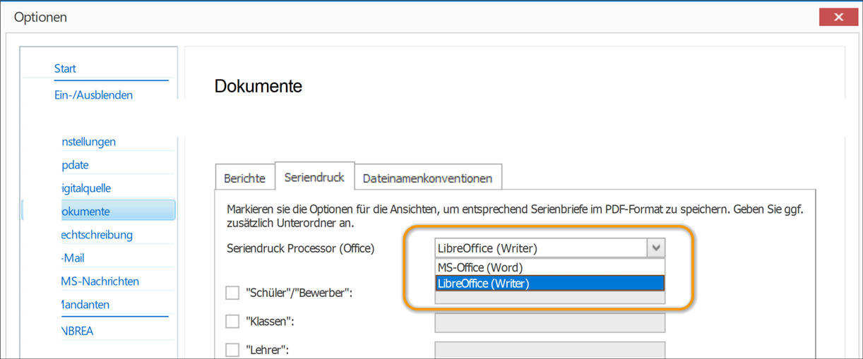 Wählen Sie das Zielprogramm
