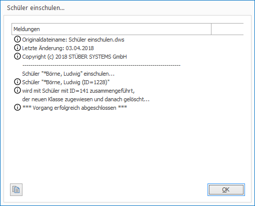 Meldung zum Abschluss des Zusammenführens