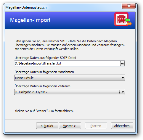 Wählen Sie hier die Daten aus, die Sie nach Magellan importieren wollen.