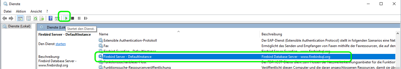 Starten Sie den Firebird-Server wieder