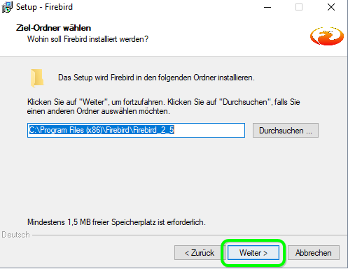 Hier wird der Speicherort gewählt, Sie können den vorgeschlagenen Pfad übernehmen.