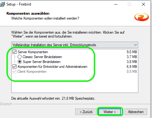 Die voreingestellten Angaben bitte unverändert übernehmen!