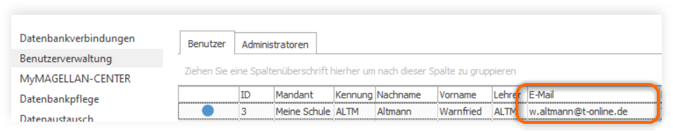 Emails in der Benutzerliste