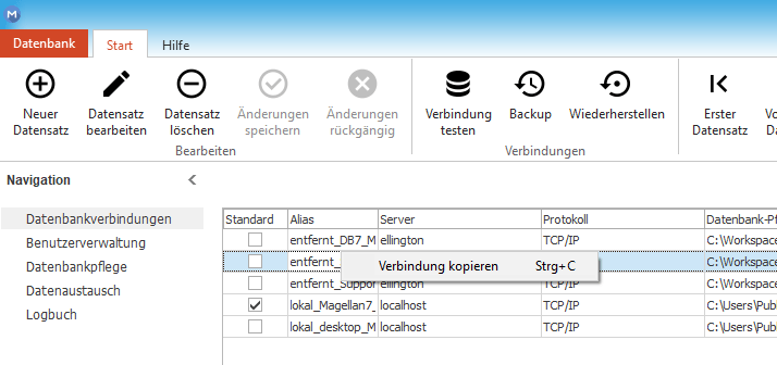 Klicken Sie per rechter Maustaste (oder mit `STRG+C`) auf die zu kopierende Verbindung
