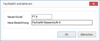 Geben Sie hier ein Kürzel und eine Bezeichnung für die neue Fachtafel ein.
